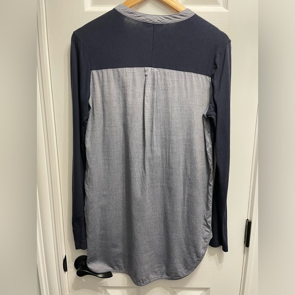 Vince Women’s Mixed Media Tuxedo Tunic Top Navy Blue Mandarin Collar Small - Picture 6 of 8